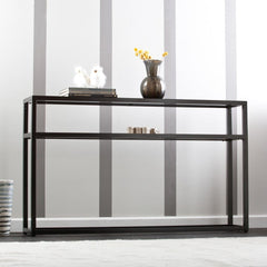 50" Black Glass Frame Console Table With Shelves - Homeroots