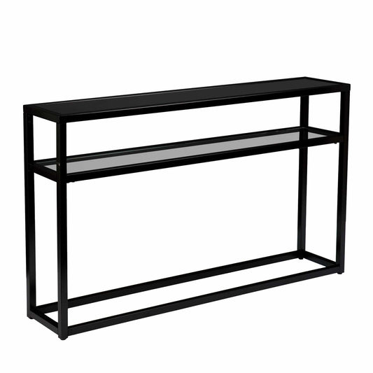 50" Black Glass Frame Console Table With Shelves - Homeroots