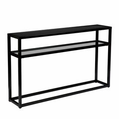 50" Black Glass Frame Console Table With Shelves - Homeroots