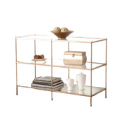 42" Clear and Gold Glass Mirrored Frame Console Table With Shelves - Homeroots