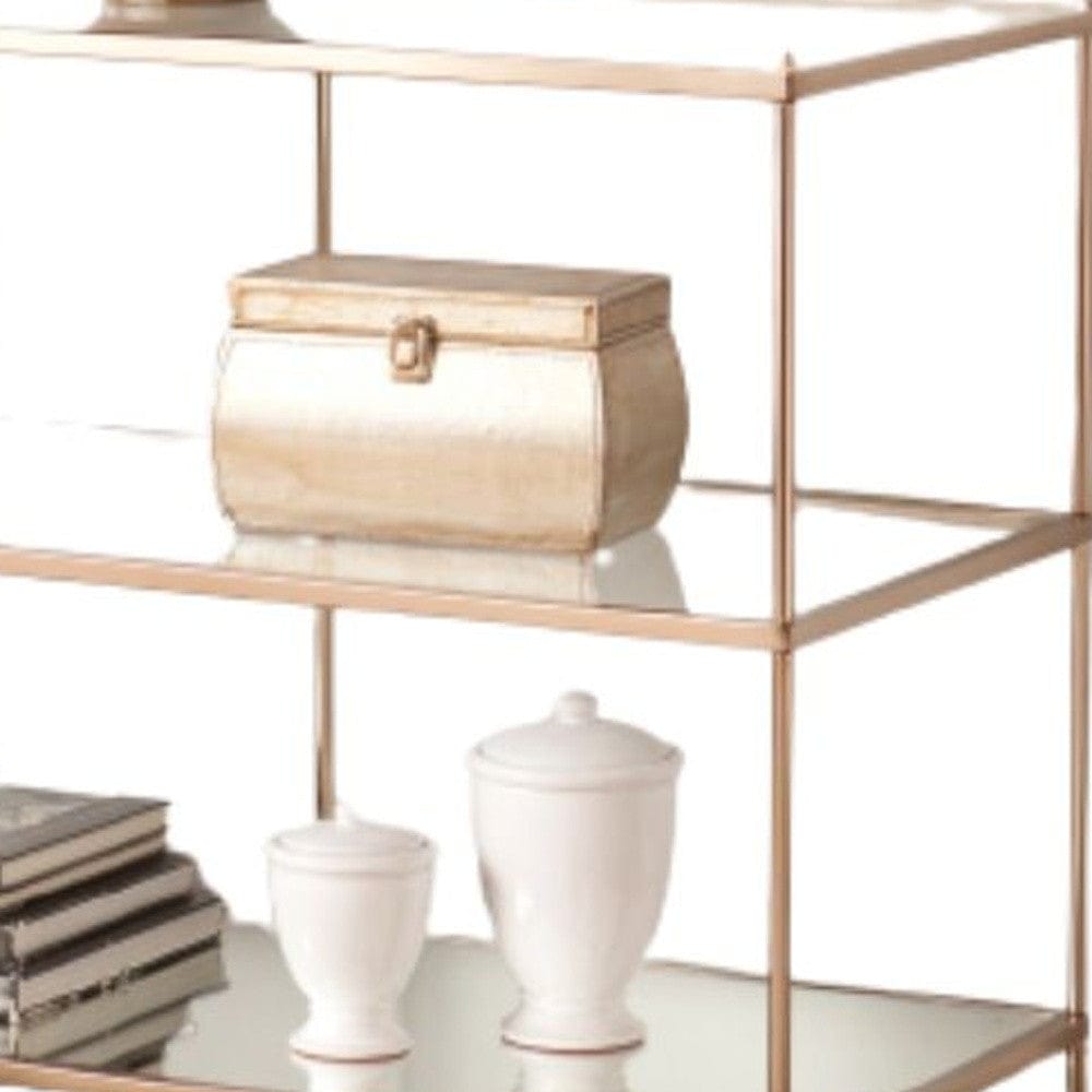 42" Clear and Gold Glass Mirrored Frame Console Table With Shelves - Homeroots - Flyclothing LLC