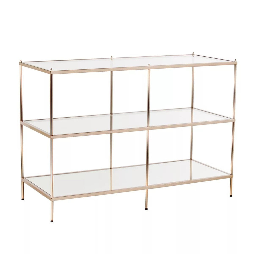 42" Clear and Gold Glass Mirrored Frame Console Table With Shelves - Homeroots
