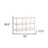42" Clear and Gold Glass Mirrored Frame Console Table With Shelves - Homeroots - Flyclothing LLC