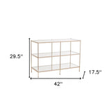 42" Clear and Gold Glass Mirrored Frame Console Table With Shelves - Homeroots - Flyclothing LLC