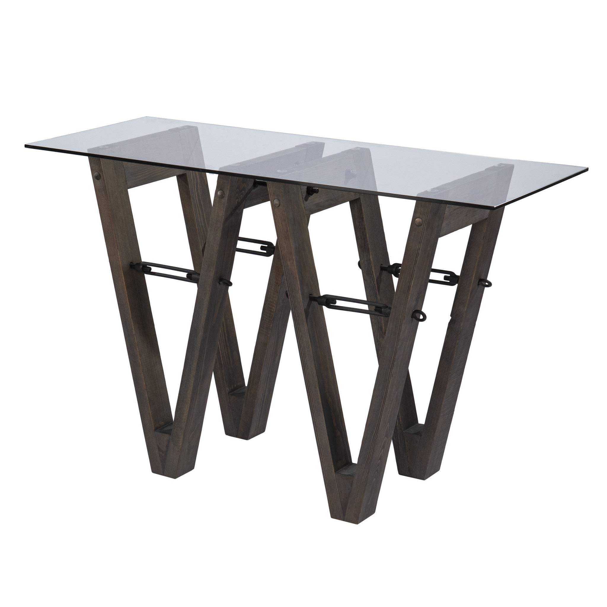 46" Clear and Gray Brown Glass Abstract Console Table - Homeroots - Flyclothing LLC