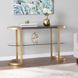 49" Gray and Gold Solid Wood Oval Sled Console Table With Storage - Homeroots - Flyclothing LLC
