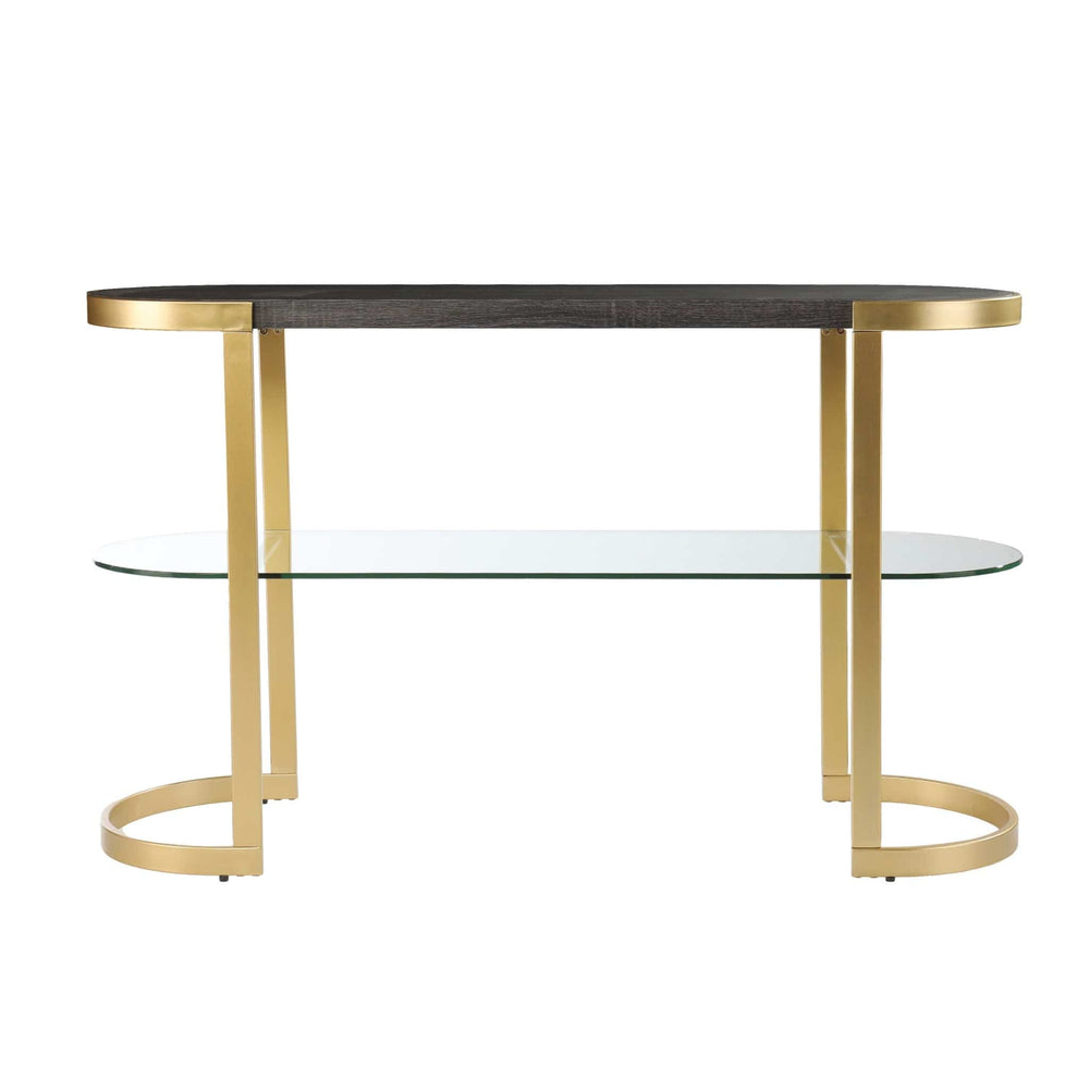 49" Gray and Gold Solid Wood Oval Sled Console Table With Storage - Homeroots - Flyclothing LLC