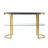49" Gray and Gold Solid Wood Oval Sled Console Table With Storage - Homeroots