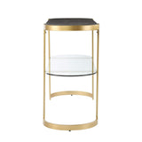 49" Gray and Gold Solid Wood Oval Sled Console Table With Storage - Homeroots - Flyclothing LLC