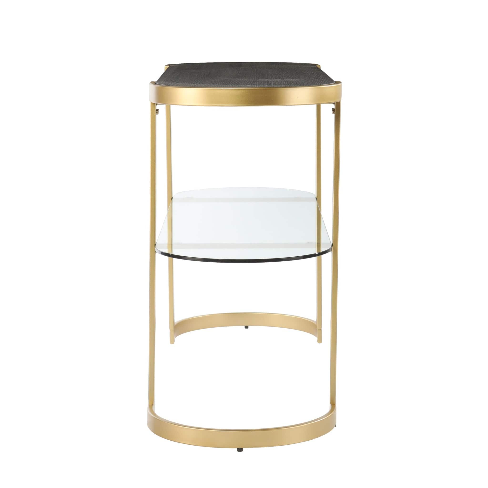 49" Gray and Gold Solid Wood Oval Sled Console Table With Storage - Homeroots - Flyclothing LLC
