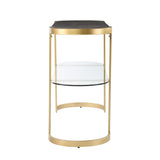 49" Gray and Gold Solid Wood Oval Sled Console Table With Storage - Homeroots