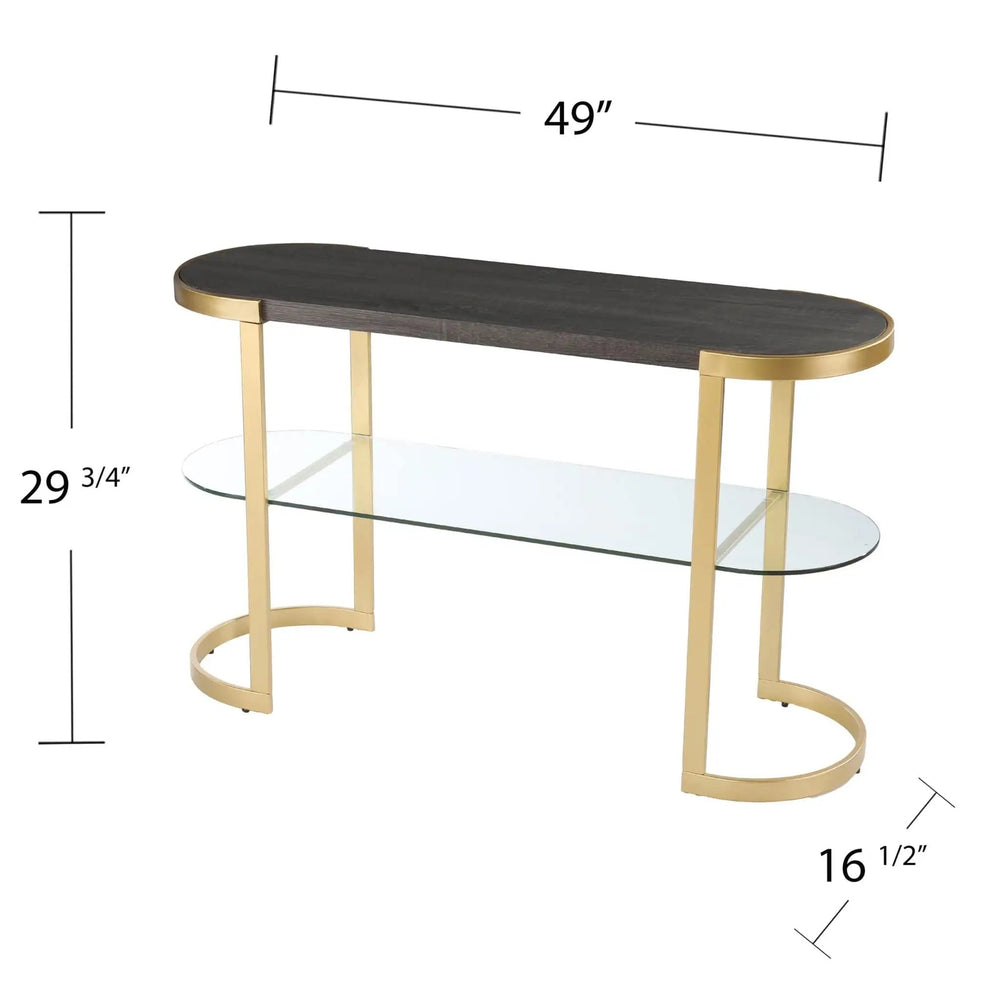 49" Gray and Gold Solid Wood Oval Sled Console Table With Storage - Homeroots - Flyclothing LLC