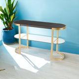 49" Gray and Gold Solid Wood Oval Sled Console Table With Storage - Homeroots