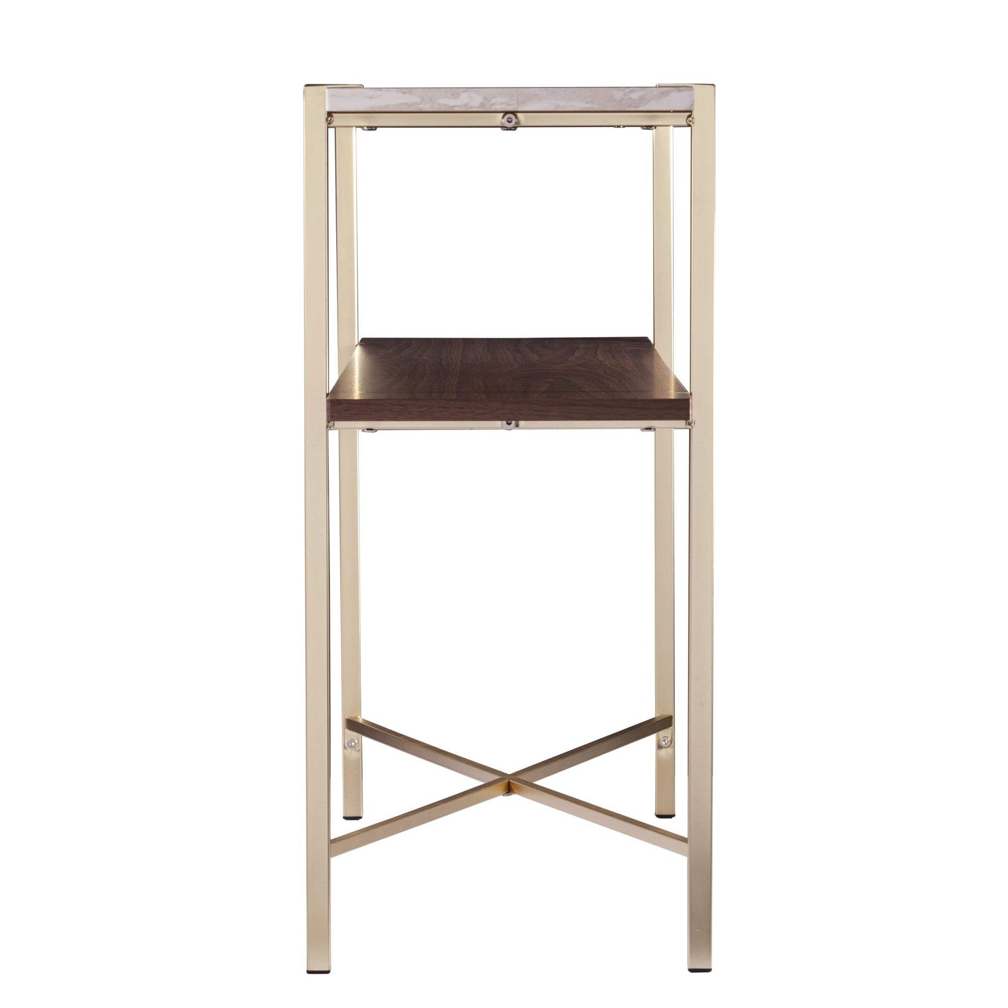 47" Beige and Gold Faux Marble Frame Console Table With Shelves - Homeroots - Flyclothing LLC