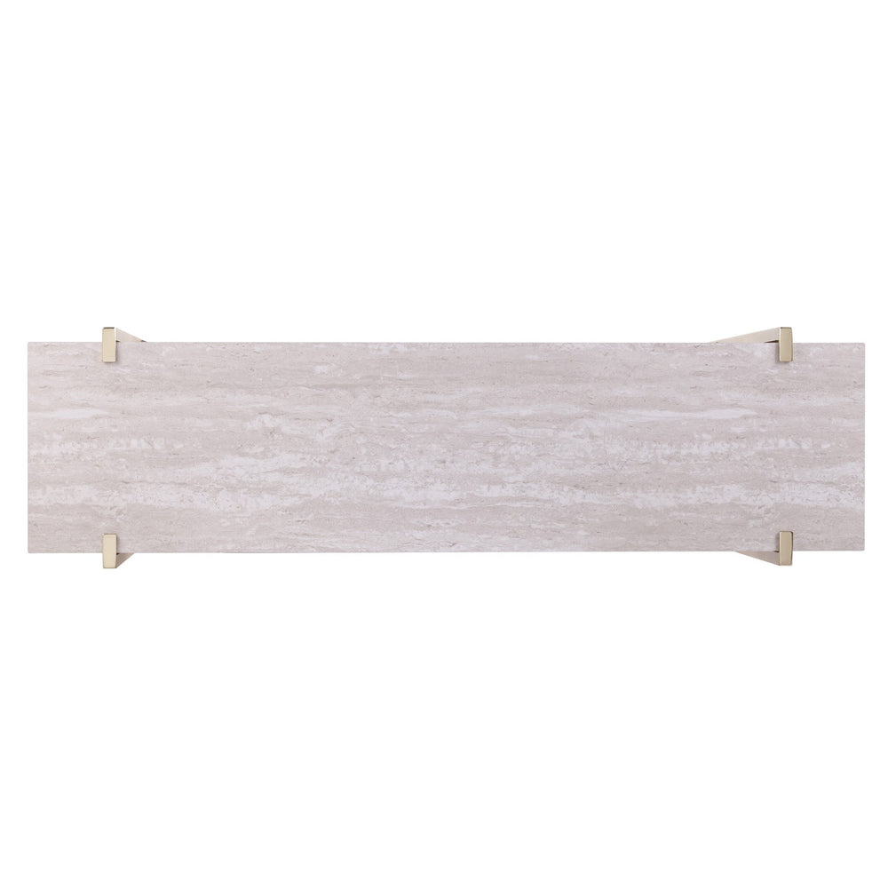 47" Beige and Gold Faux Marble Frame Console Table With Shelves - Homeroots - Flyclothing LLC