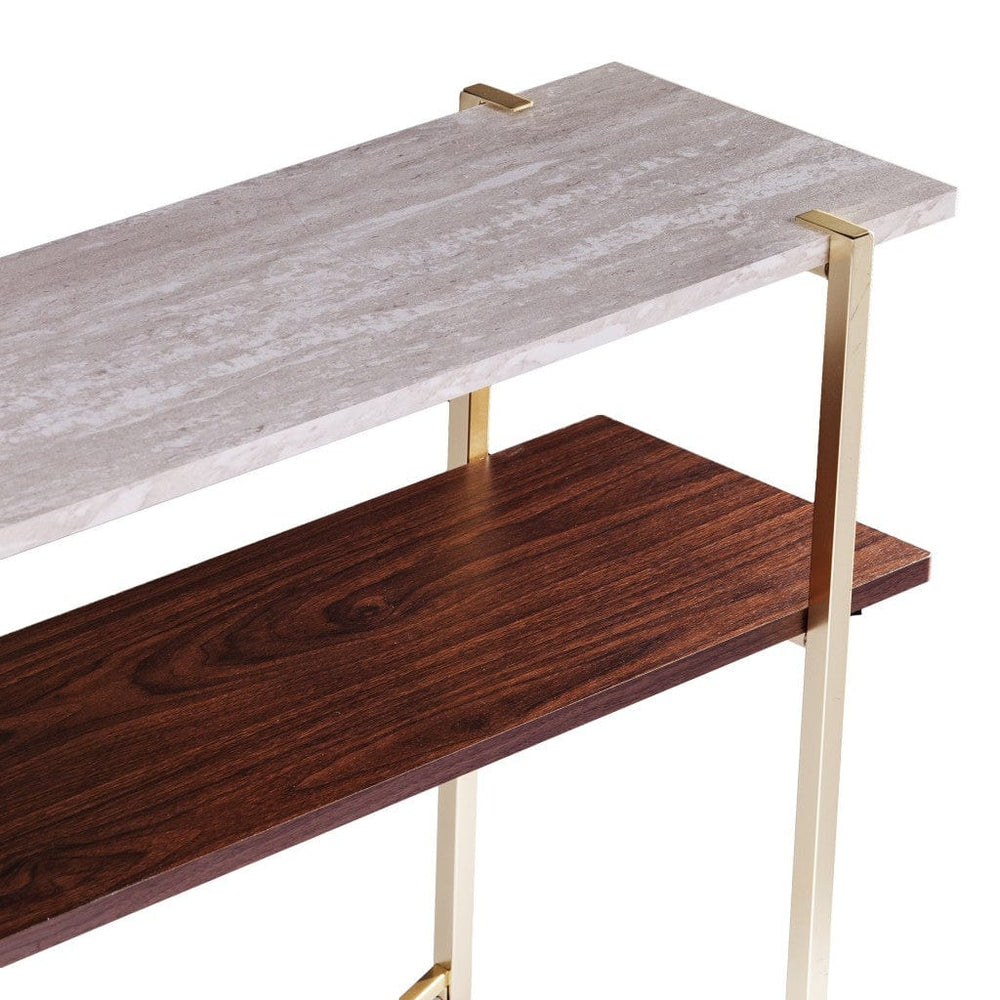 47" Beige and Gold Faux Marble Frame Console Table With Shelves - Homeroots - Flyclothing LLC