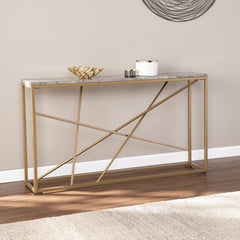 52" Gray and Gold Faux Marble Frame Console Table - Homeroots