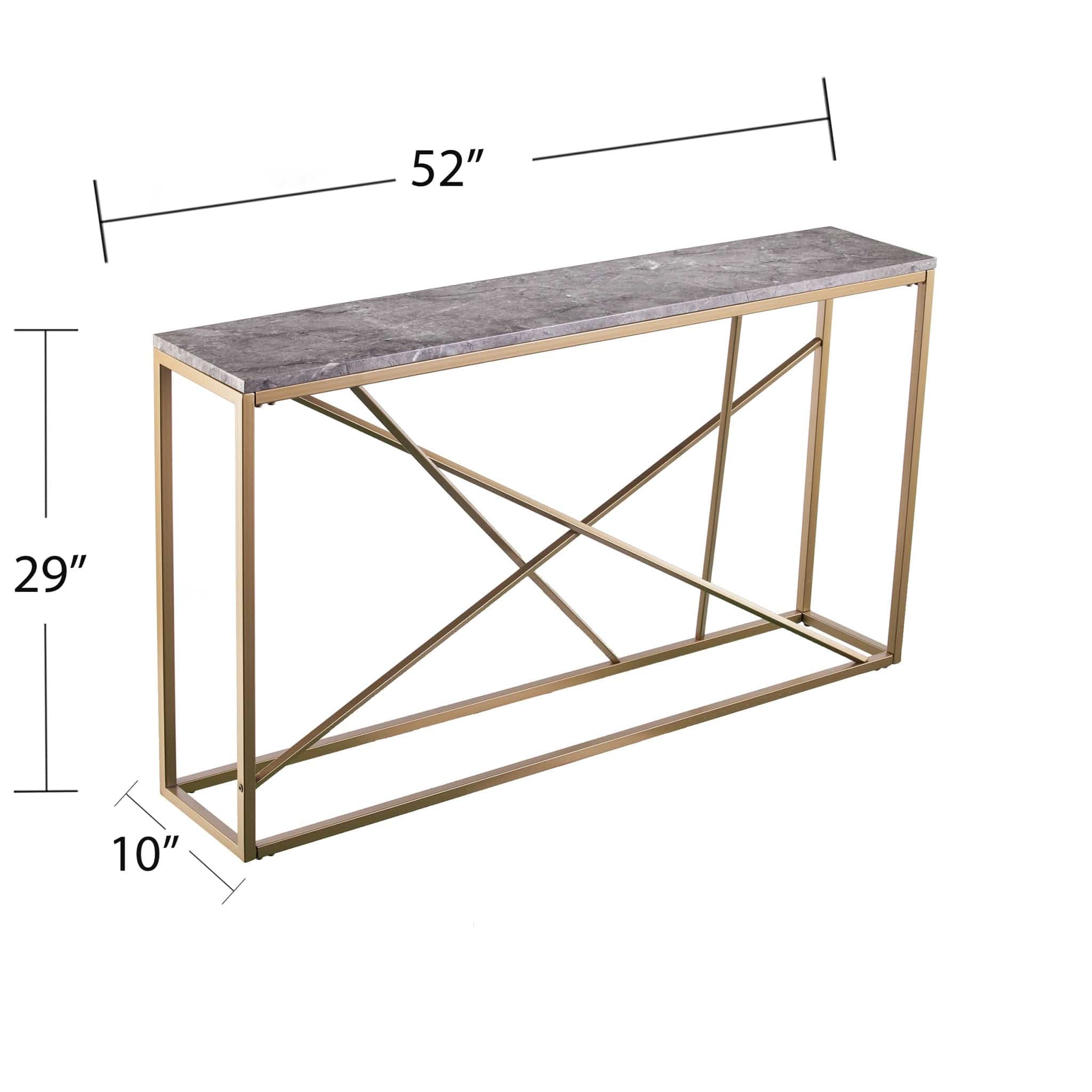 52" Gray and Gold Faux Marble Frame Console Table - Homeroots