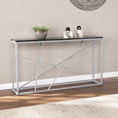52" Black and Silver Faux Stone Frame Console Table - Homeroots