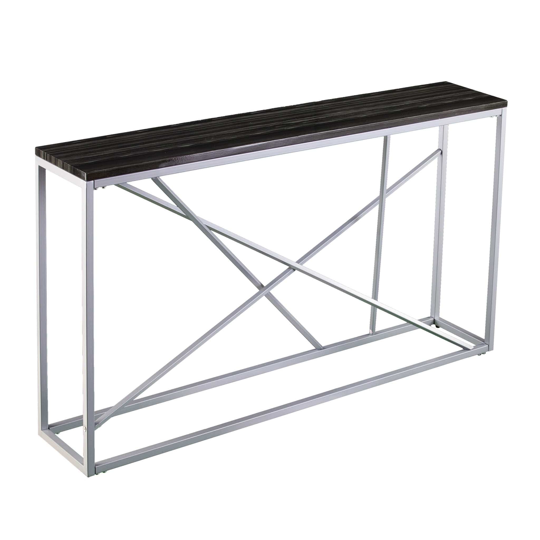 52" Black and Silver Faux Stone Frame Console Table - Homeroots