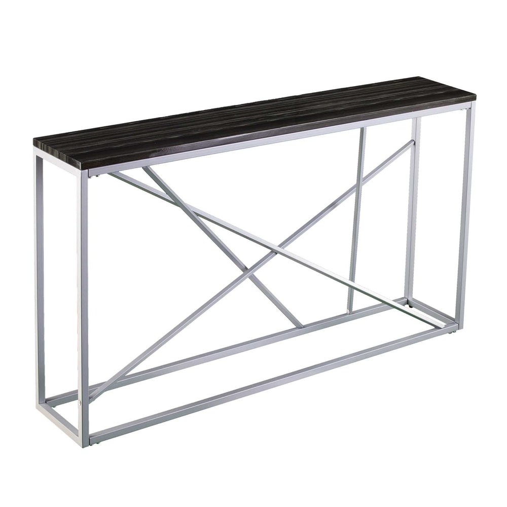 52" Black and Silver Faux Stone Frame Console Table - Homeroots