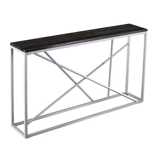 52" Black and Silver Faux Stone Frame Console Table - Homeroots