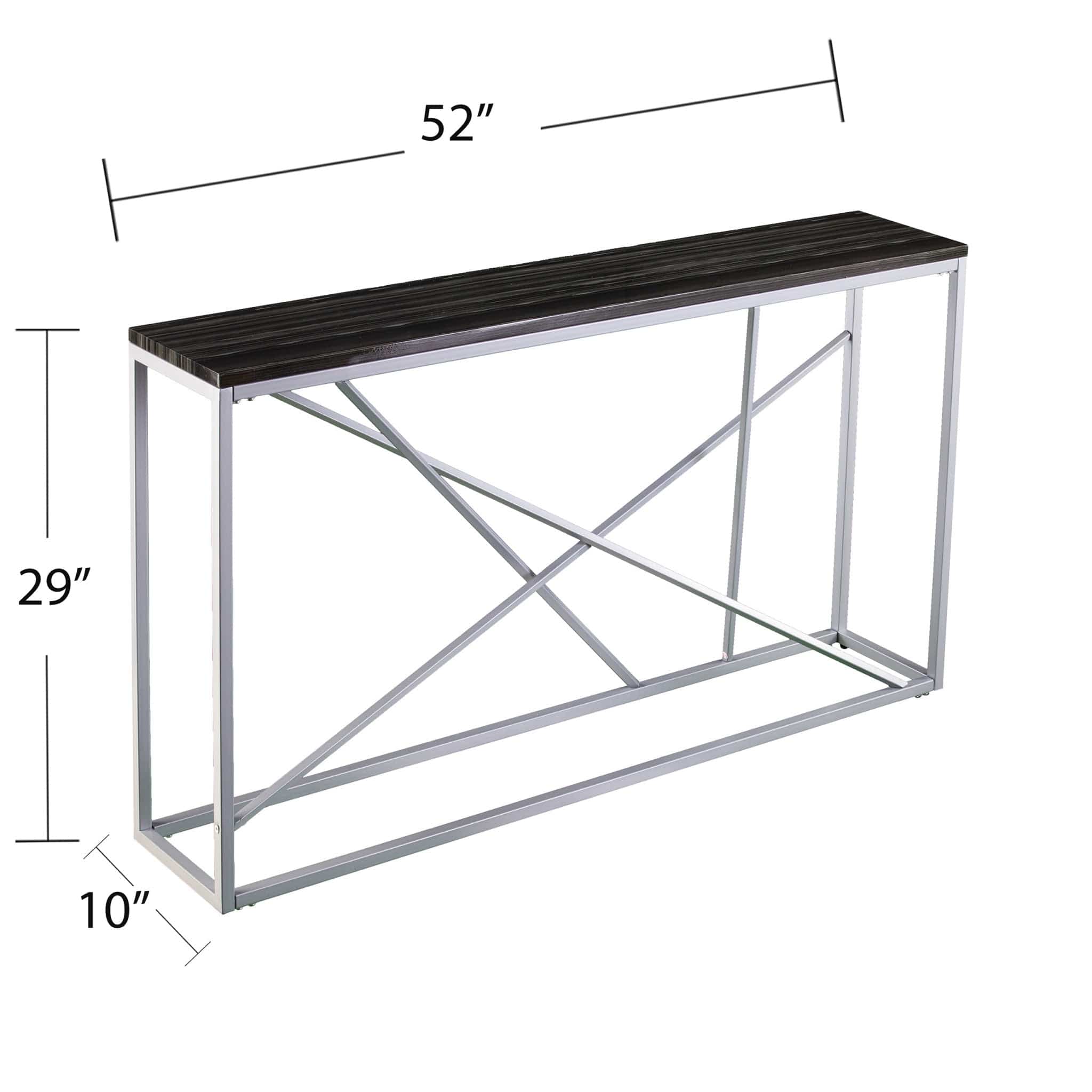 52" Black and Silver Faux Stone Frame Console Table - Homeroots