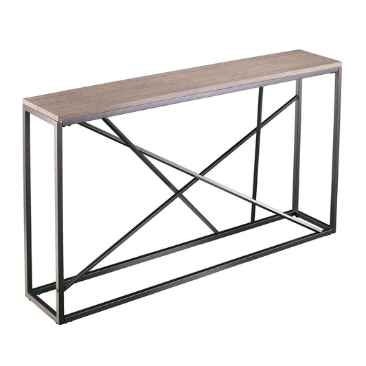 52" Taupe and Gray Faux Stone Frame Console Table - Homeroots