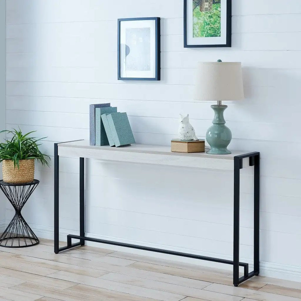 54" White and Black Distressed Sled Console Table - Homeroots - Flyclothing LLC