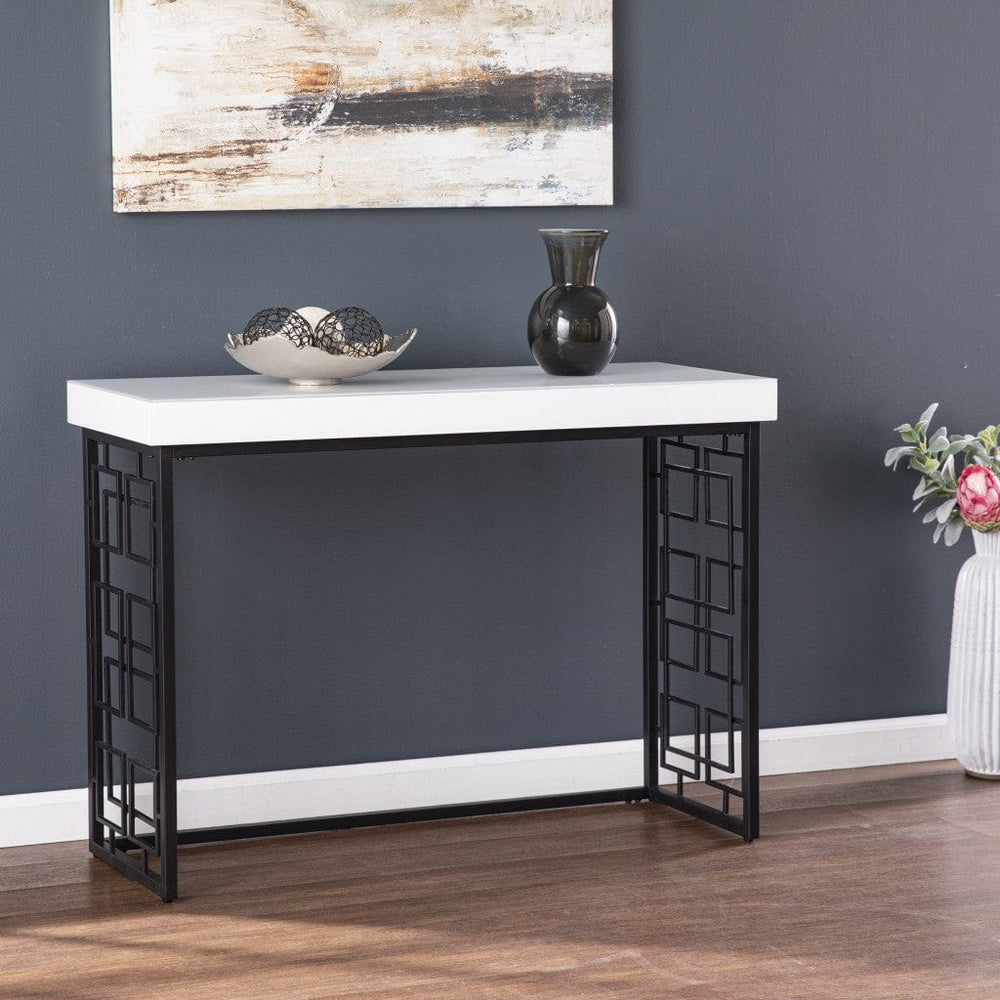 42" White and Black Glass Sled Console Table - Homeroots - Flyclothing LLC