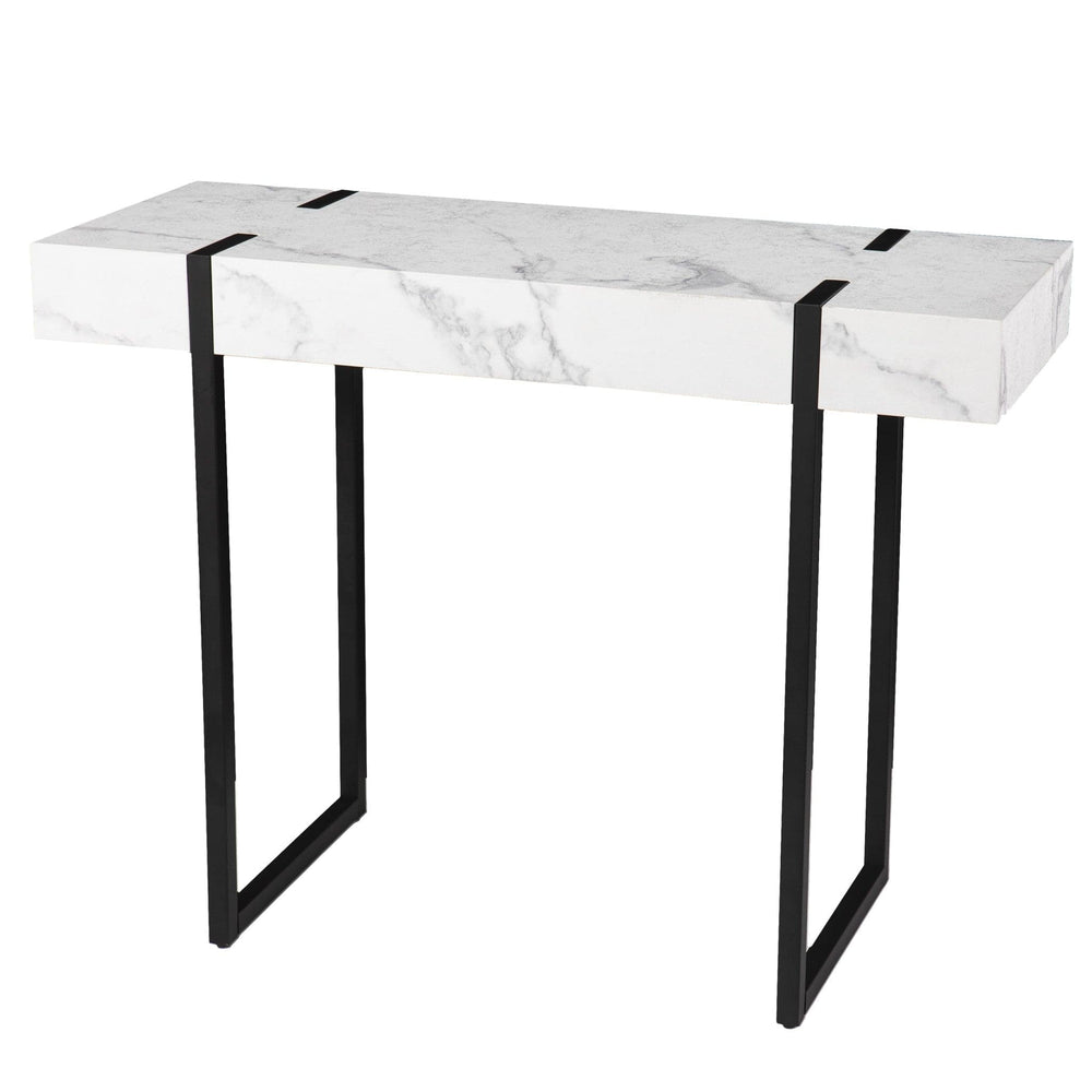 39" White and Black Faux Marble Sled Console Table - Homeroots