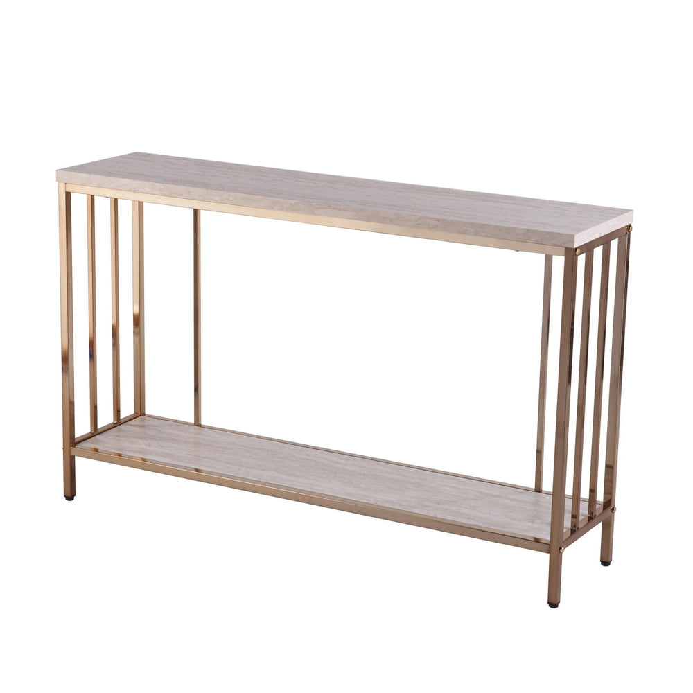 48" Champagne and Gold Faux Stone Floor Shelf Console Table With Storage - Homeroots - Flyclothing LLC