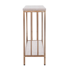 48" Champagne and Gold Faux Stone Floor Shelf Console Table With Storage - Homeroots