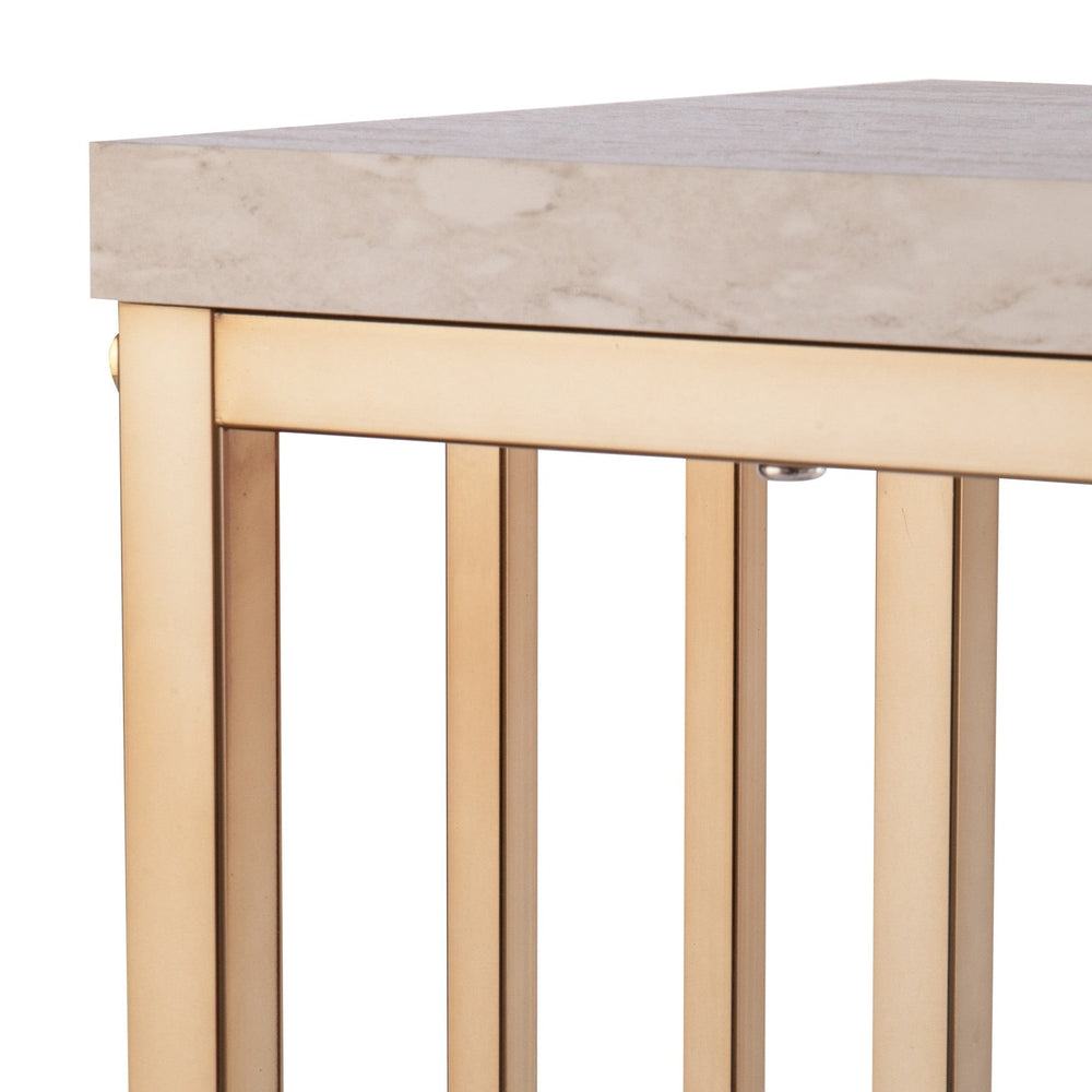 48" Champagne and Gold Faux Stone Floor Shelf Console Table With Storage - Homeroots - Flyclothing LLC