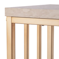 48" Champagne and Gold Faux Stone Floor Shelf Console Table With Storage