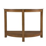 42" White and Natural Faux Marble Half Circle Three Leg Console Table With Shelves - Homeroots
