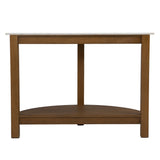 42" White and Natural Faux Marble Half Circle Three Leg Console Table With Shelves - Homeroots