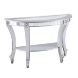 46" Silver Mirrored Glass Half Circle Console Table With Storage - Homeroots