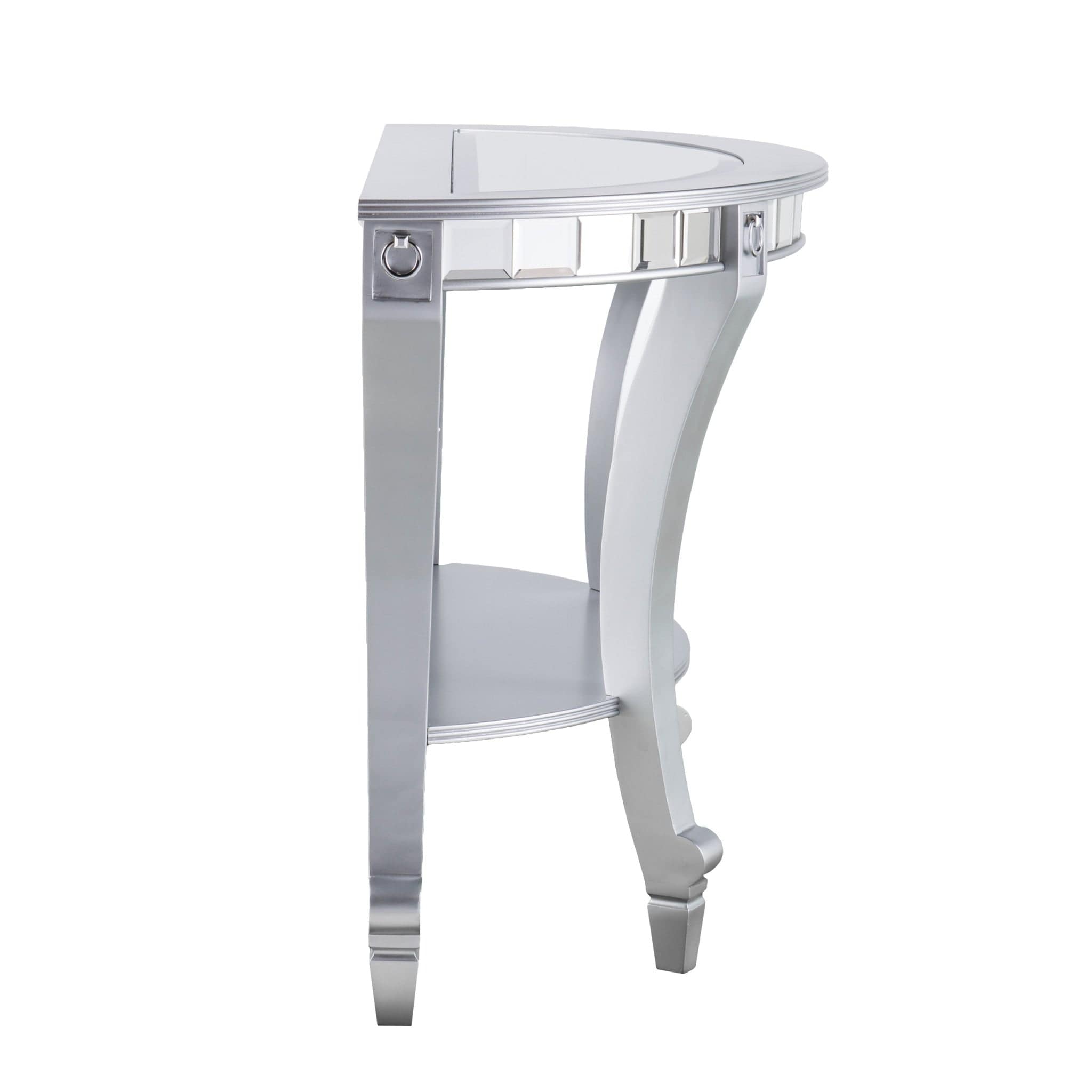 46" Silver Mirrored Glass Half Circle Console Table With Storage - Homeroots - Flyclothing LLC