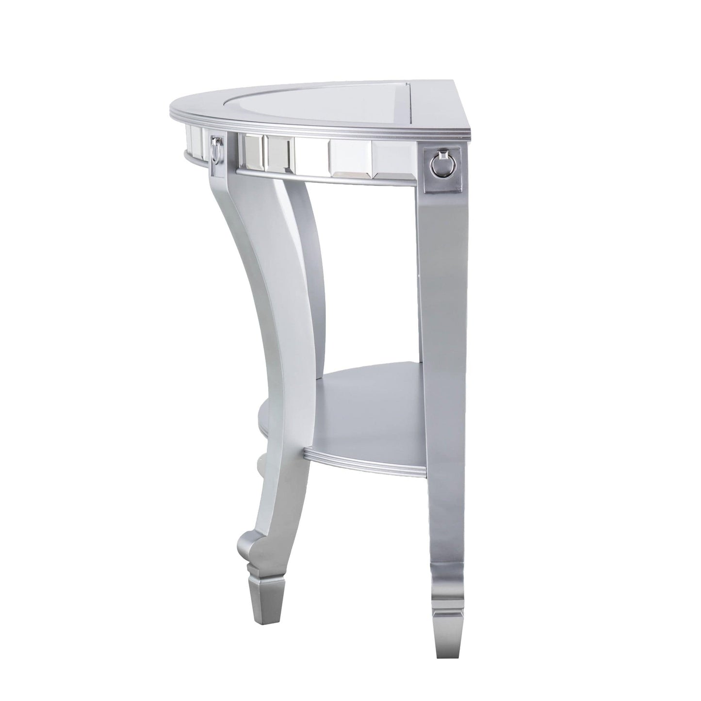46" Silver Mirrored Glass Half Circle Console Table With Storage - Homeroots - Flyclothing LLC