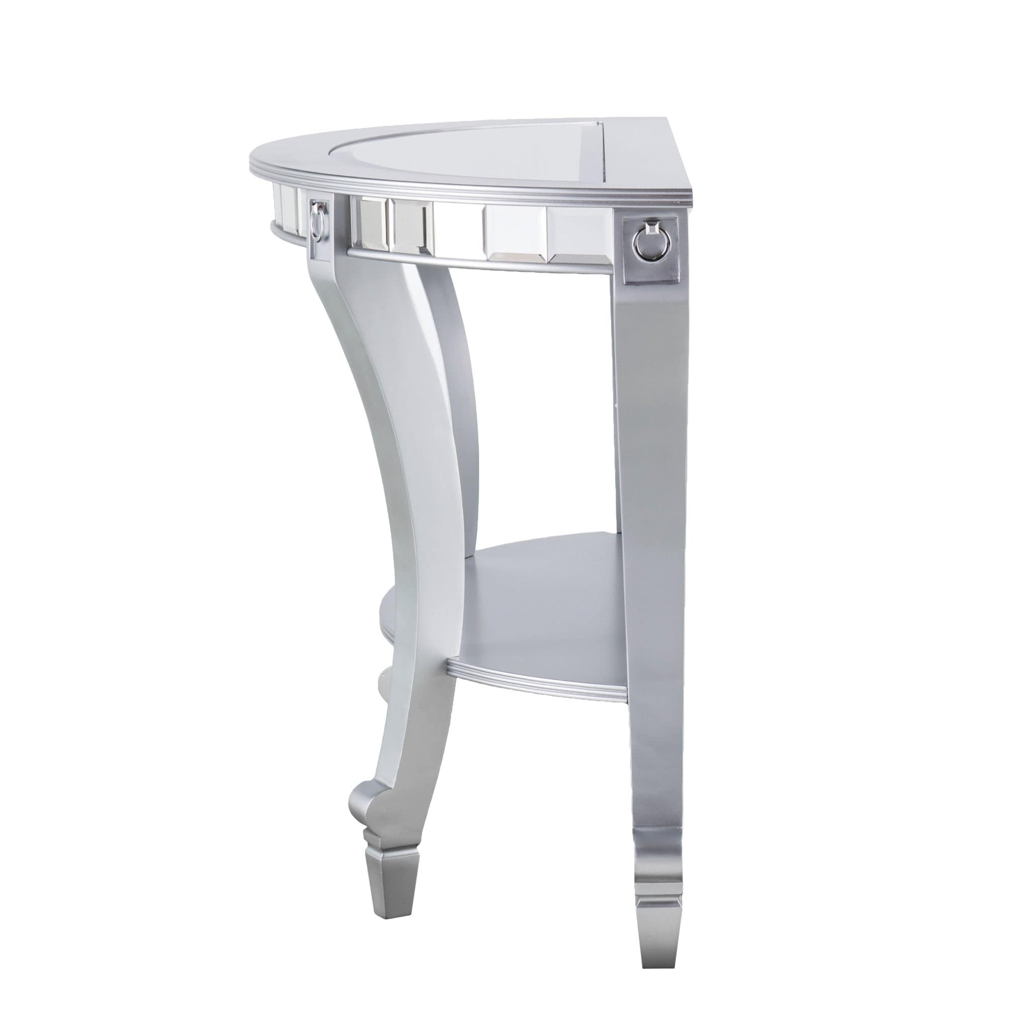 46" Silver Mirrored Glass Half Circle Console Table With Storage - Homeroots - Flyclothing LLC