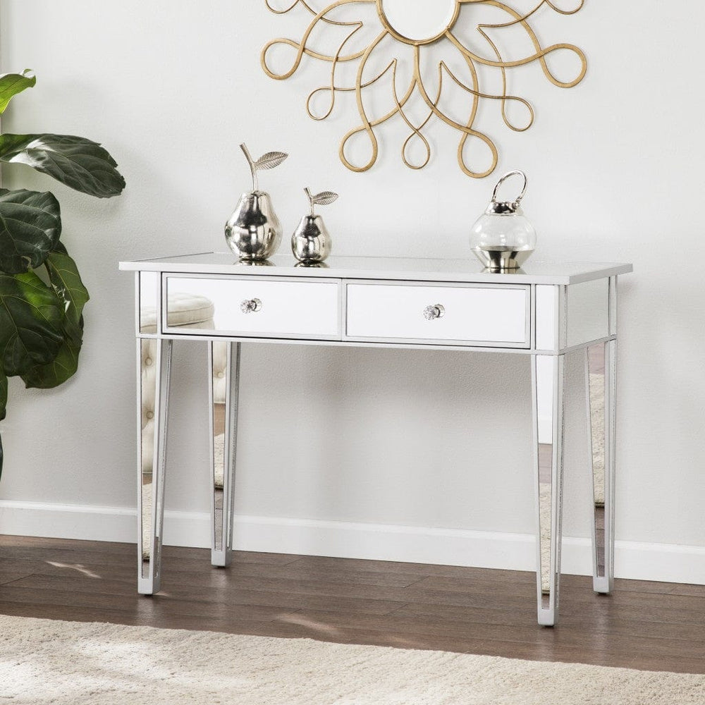 40" Silver Mirrored Glass Console Table And Drawers - Homeroots - Flyclothing LLC
