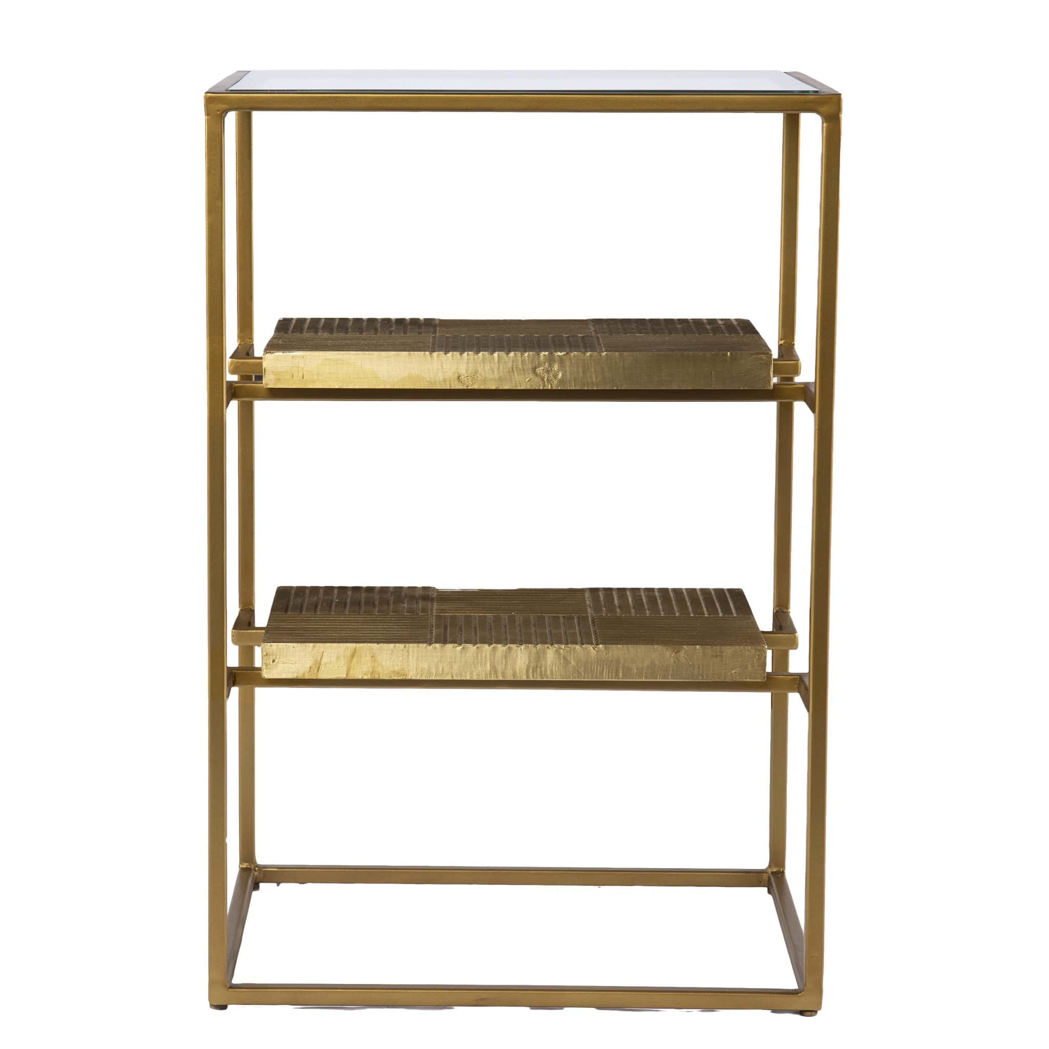 24" Brass Glass And Iron Rectangular End Table With Two Shelves - Homeroots - Flyclothing LLC
