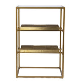 24" Brass Glass And Iron Rectangular End Table With Two Shelves - Homeroots