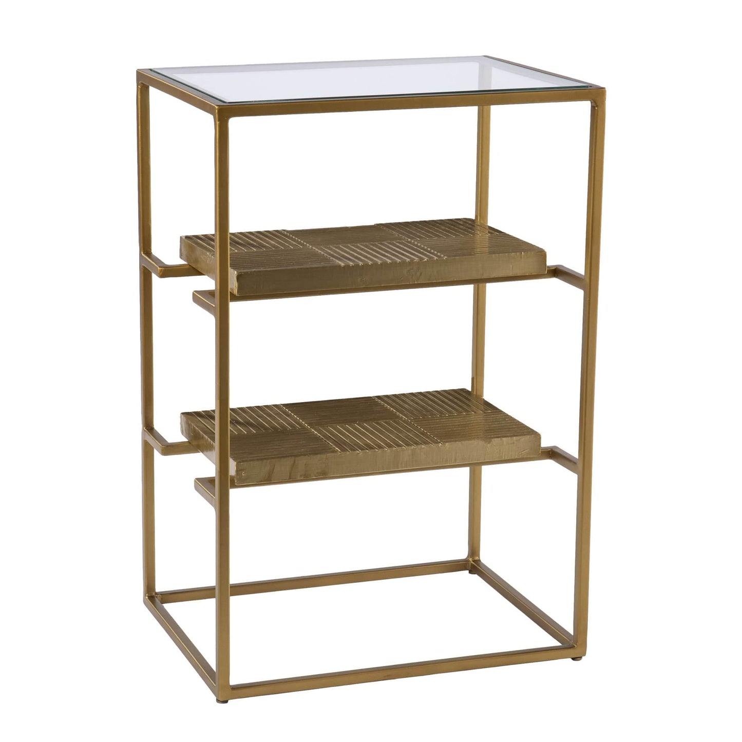 24" Brass Glass And Iron Rectangular End Table With Two Shelves - Homeroots - Flyclothing LLC