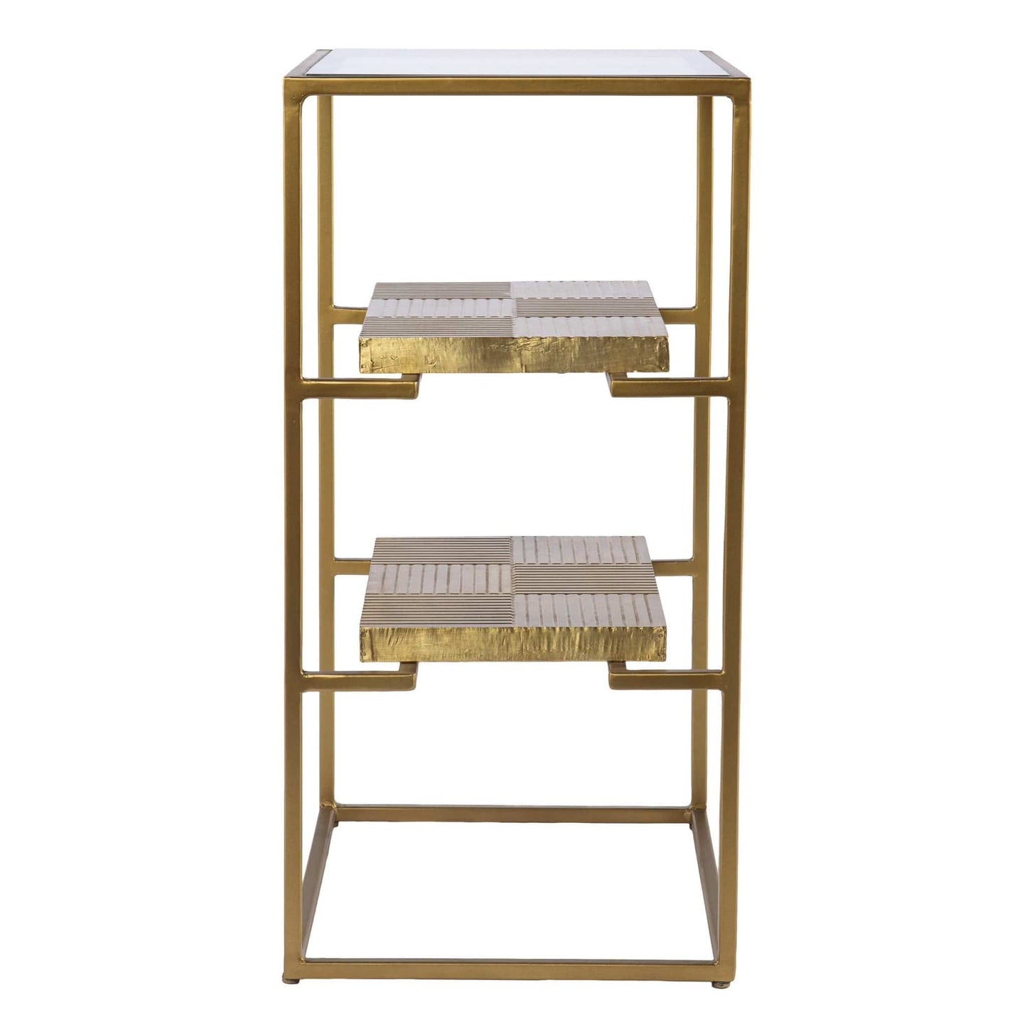 24" Brass Glass And Iron Rectangular End Table With Two Shelves - Homeroots - Flyclothing LLC