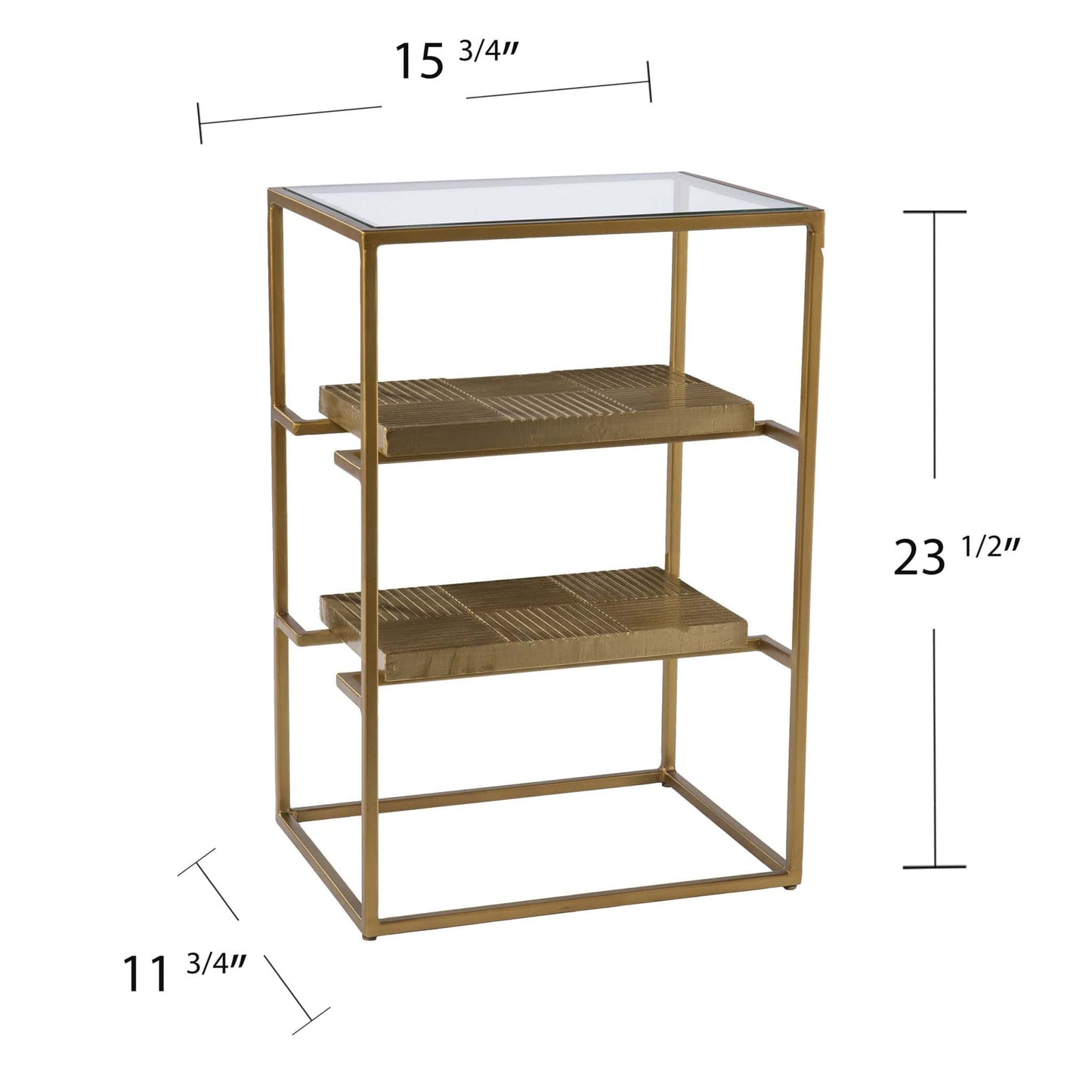 24" Brass Glass And Iron Rectangular End Table With Two Shelves - Homeroots - Flyclothing LLC