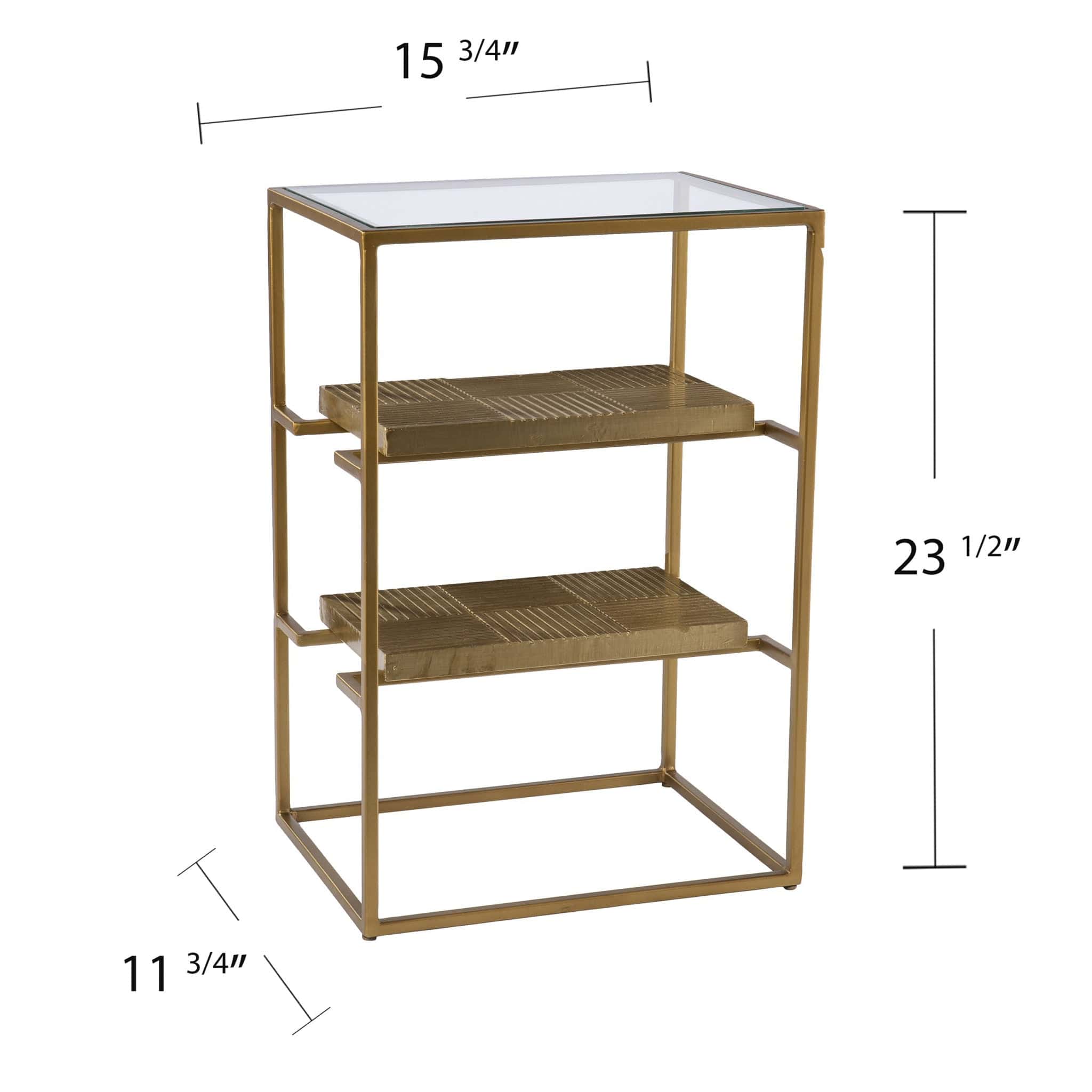 24" Brass Glass And Iron Rectangular End Table With Two Shelves - Homeroots - Flyclothing LLC