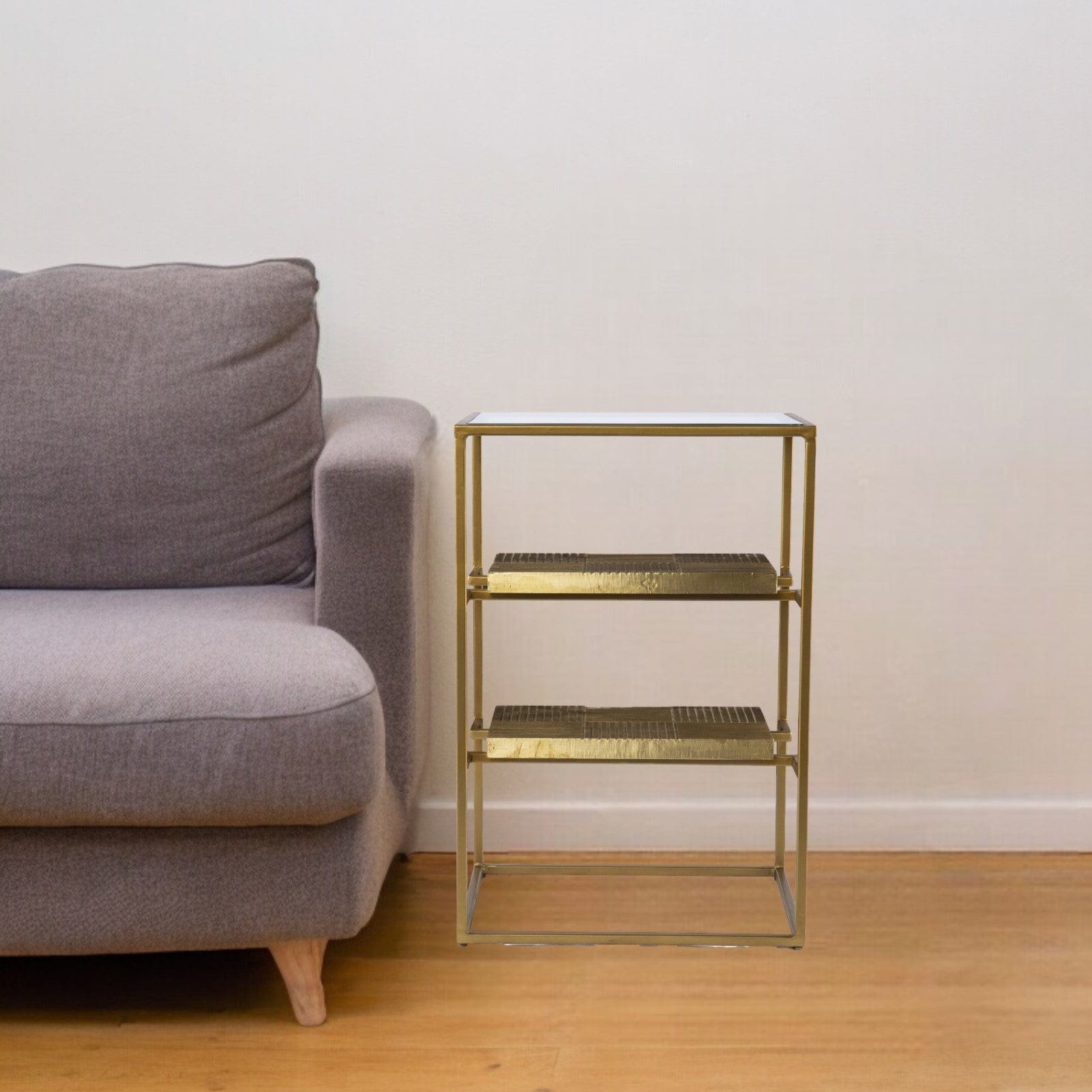 24" Brass Glass And Iron Rectangular End Table With Two Shelves - Homeroots - Flyclothing LLC