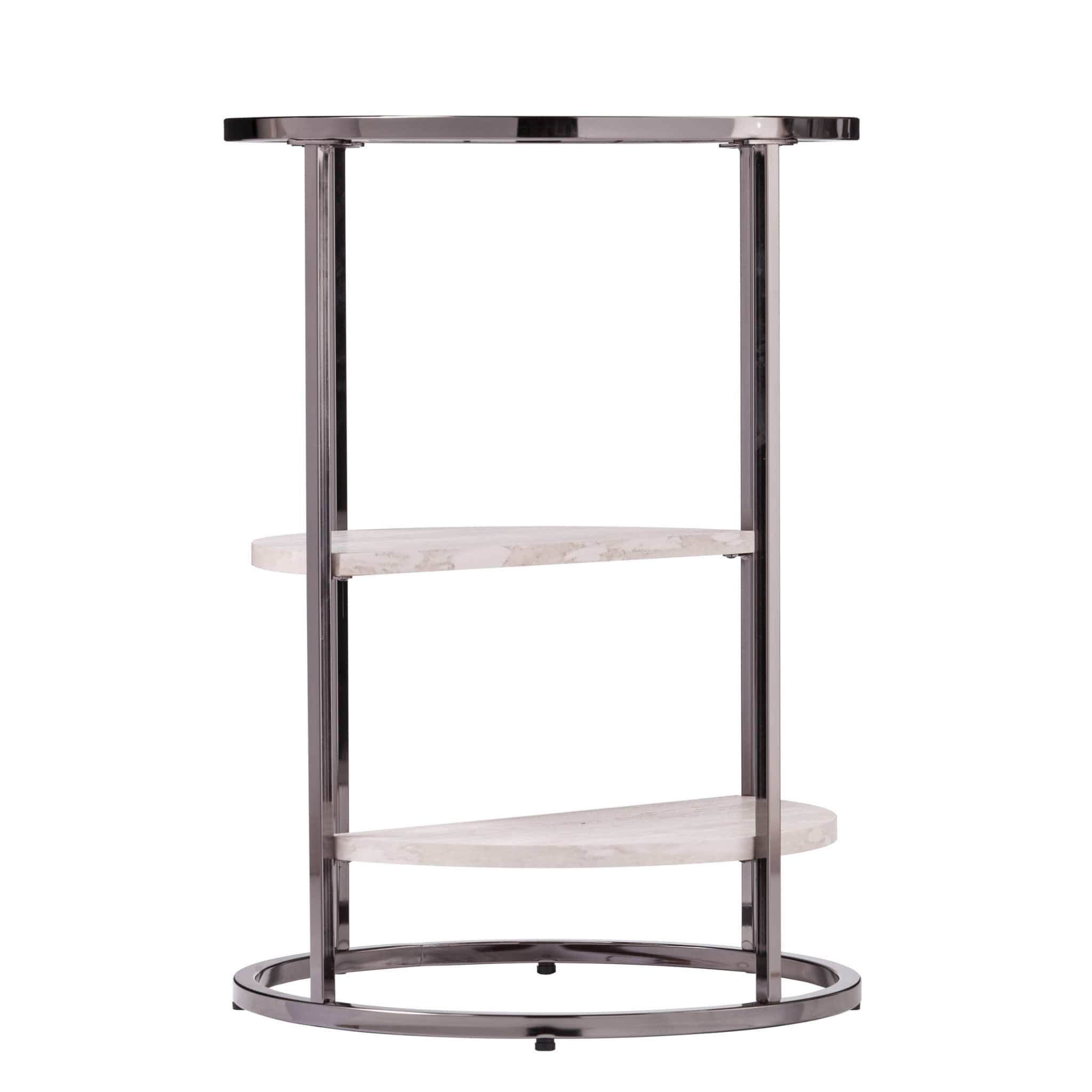 24" Black Metal Glass And Faux Marble Round End Table With Two Shelves - Homeroots - Flyclothing LLC